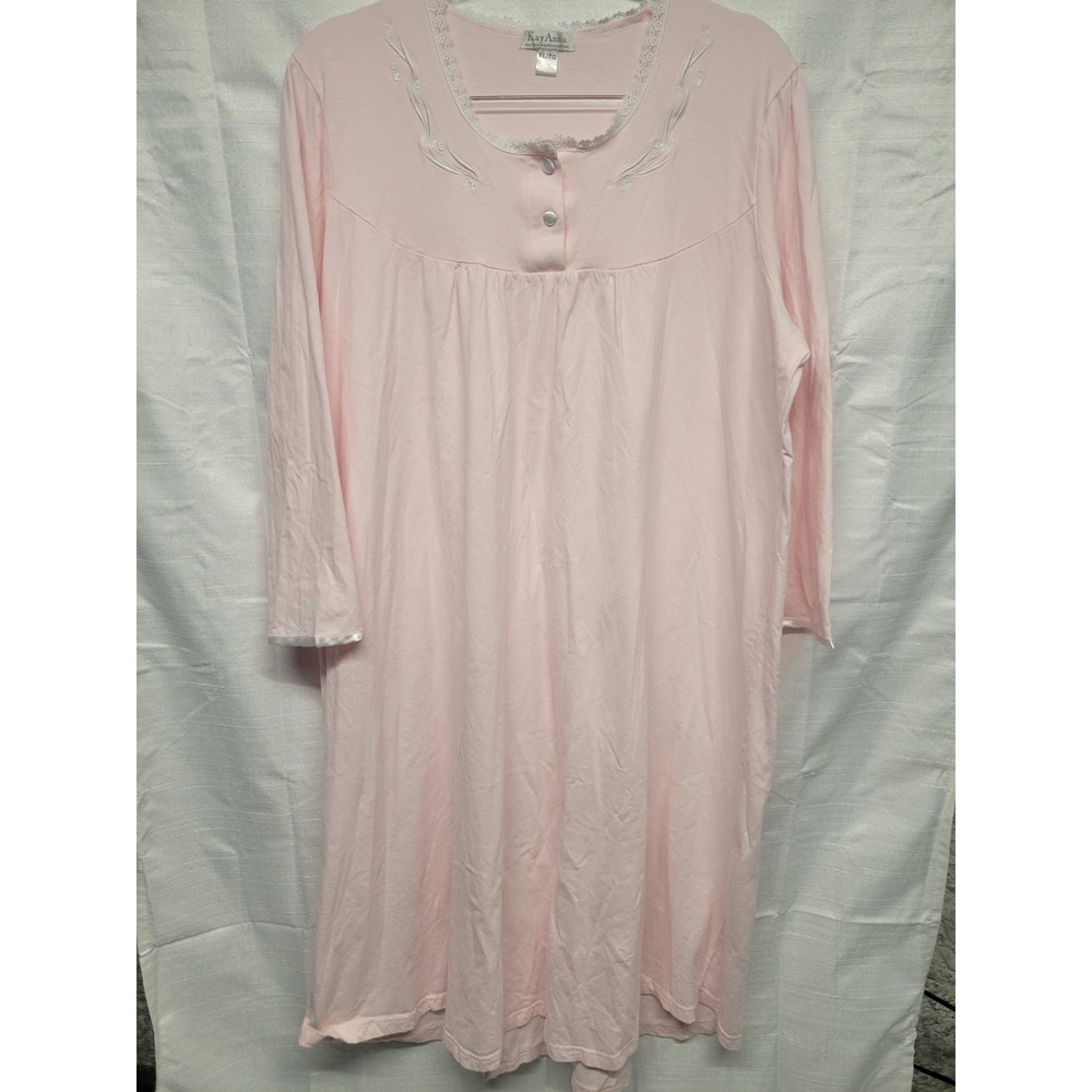 Vintage Kay Anna Women's 100% Cotton Granny Cottagecore Midi Nightgown Pink  XL